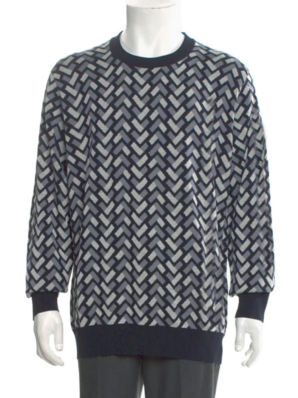 NEW $975 Giorgio Armani Sweater! e 58 US XL Dark Navy & Gray Geometric Design